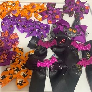 Halloween Themed Kids Hair Bows - Orange, Purple, Black